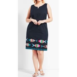 Talbots navy blue embroidered sequin fish sheath dress size 10 Novelty Teacher